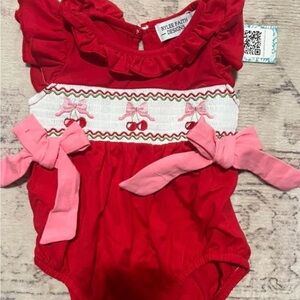 Rylee + Cru Red Smocked Cherry One-Piece for Kids